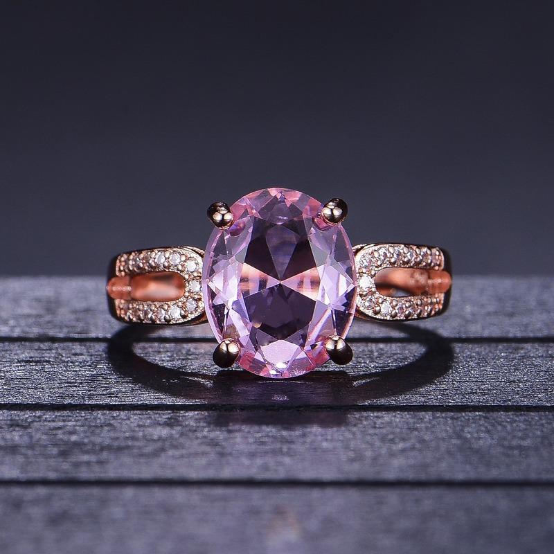 

Wedding Rings Fashion Oval Imitation Pink Tourmaline Zircon Stone Open For Women Elegant Rosegold Finger BagueWedding