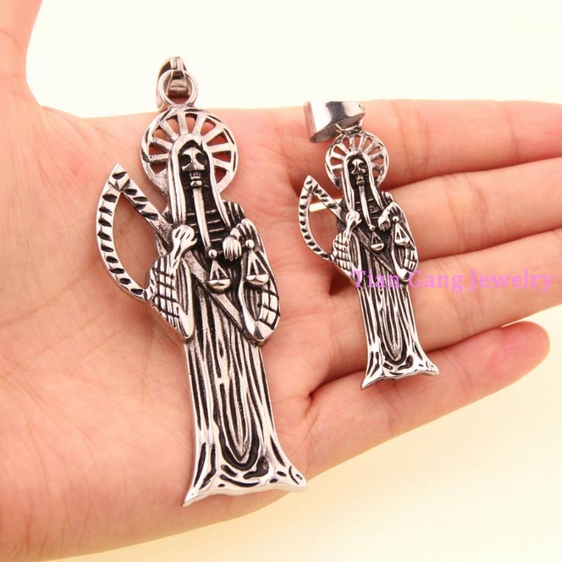 

Pendant Necklaces Fashion Small Or Big 316L Stainless Steel Holy Saint Death Santa Muerte Men's Necklace Silver Color Jewelry GiftPendan