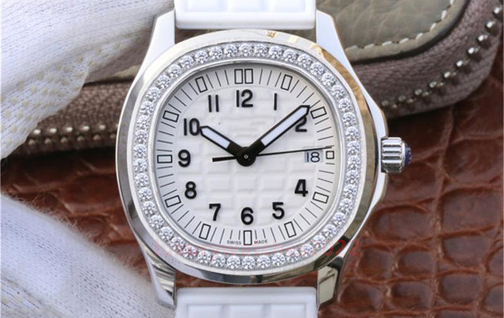 

Luxury Womens Watch 35.6mm White Dial Diamond Bezel 5067 Rubber Strap Quartz Movement Stainless Steel Case Female Fashion Wristwatch, Watch a