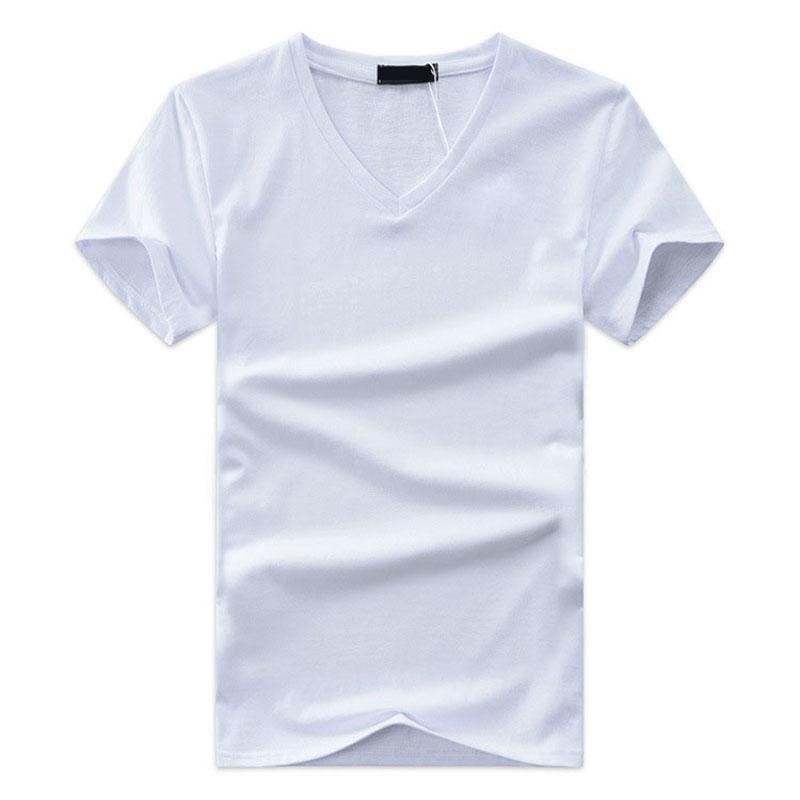 

Men's T-Shirts High Quality Fashion Summer Men V Neck Tshirt Cotton Short Sleeve Tops Casual Slim Fit Classic Brand 5XL DX113Men's, White