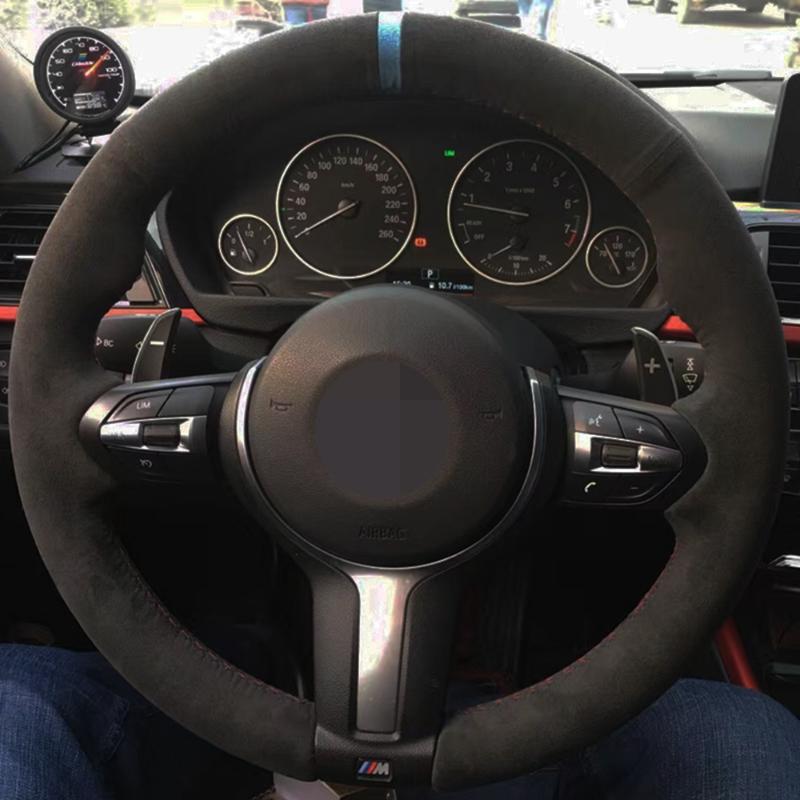 Steering Wheel Covers Car Cover DIY Genuine Leather Suede For F87 M2 F80 M3 F82 M4 M5 F12 F13 M6 F85 X5 M F86 X6 F33 F30 SportSteering Cover