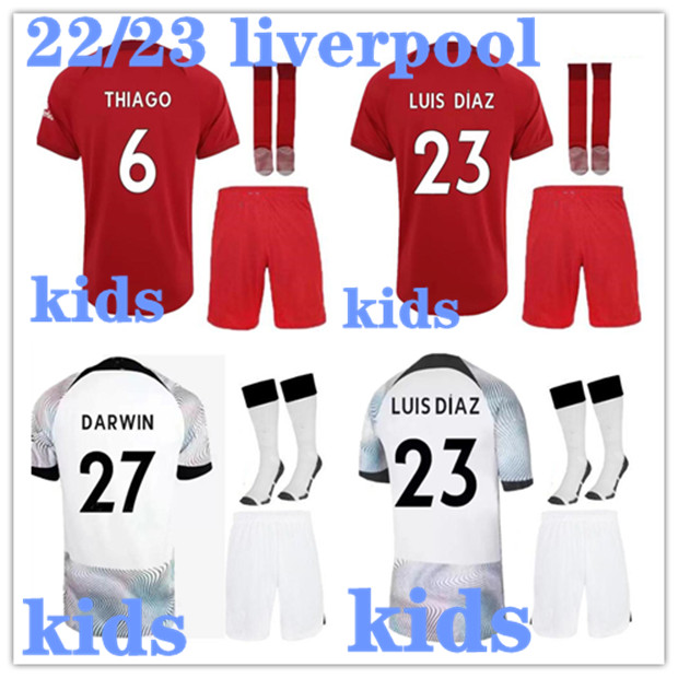 

22 23 season home away 3rd DARWIN soccer jerseys 2022 2023 KIDS KIT Mohamed Diogo Luis DIaz Alexander Arnold football kit tops shirts uniform, 22/23 home no socks