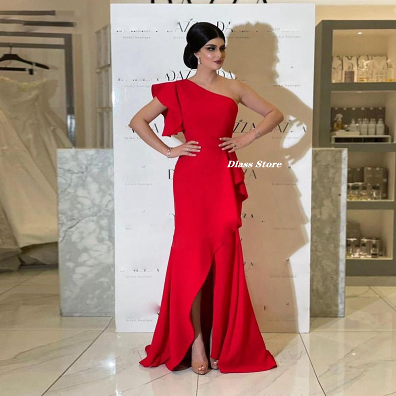 

Red Satin Floor Length Evening Dresses 2022 Off Shoulder High Slit Celebrity Prom Gowns Reobes De Cock Tail Recommend, Same as picture