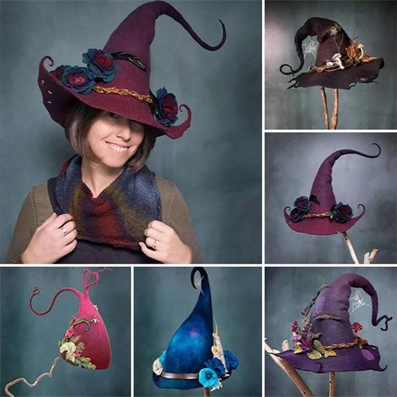 

Wide Brim Hats Witch Hat Halloween Easter Party Felt Witch Hats Warm Women Pointed Autumn Props Cap Halloween Winter Decor Cosplay C T8n1 220826
