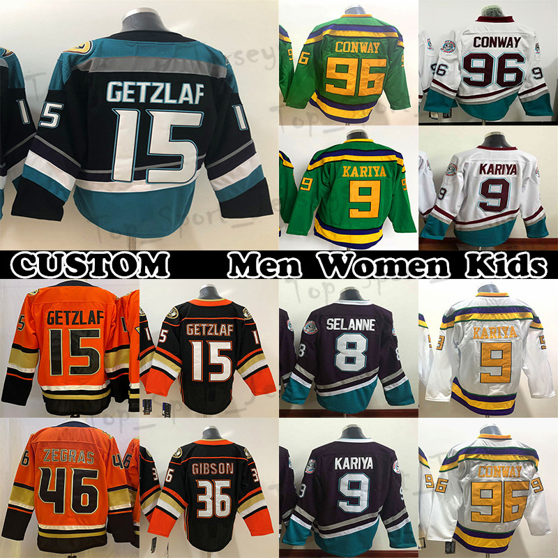 

AD hockey jersey 15 Ryan Getzlaf 46 Trevor Zegras 36 John Gibson 9 Kariya Throwback Custom Mens Womens Youth Any Name Any Number show logo on the front of the jerseys, White reverse retro mens
