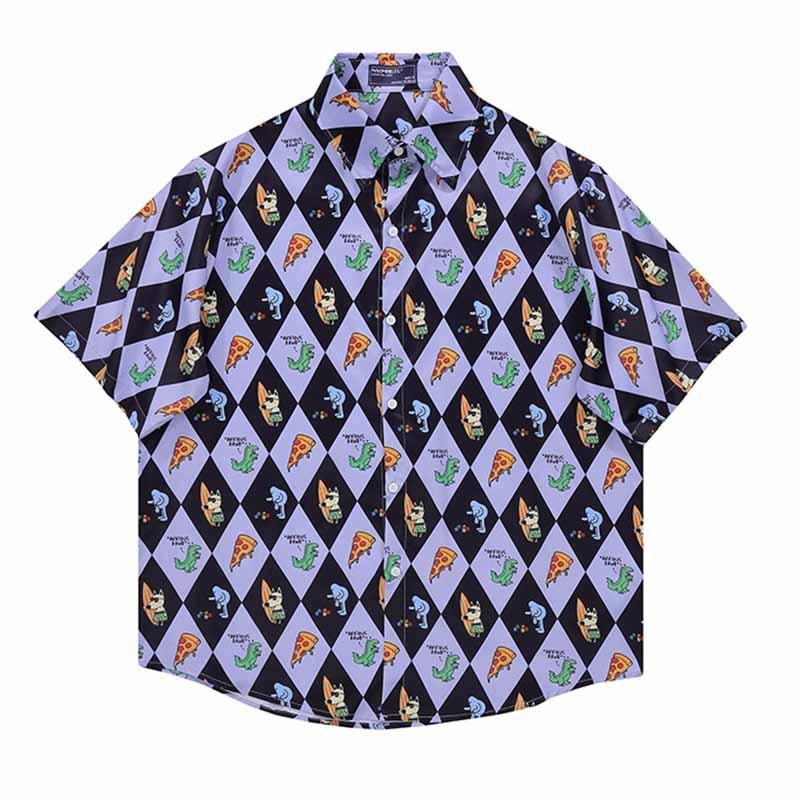 

Men's Casual Shirts Cartoon Hip Hop Printed Hawaii Shirt Men Fashion Oversized Button Up Blouse Streetwear Harakuju Short SleevesMen's, Black
