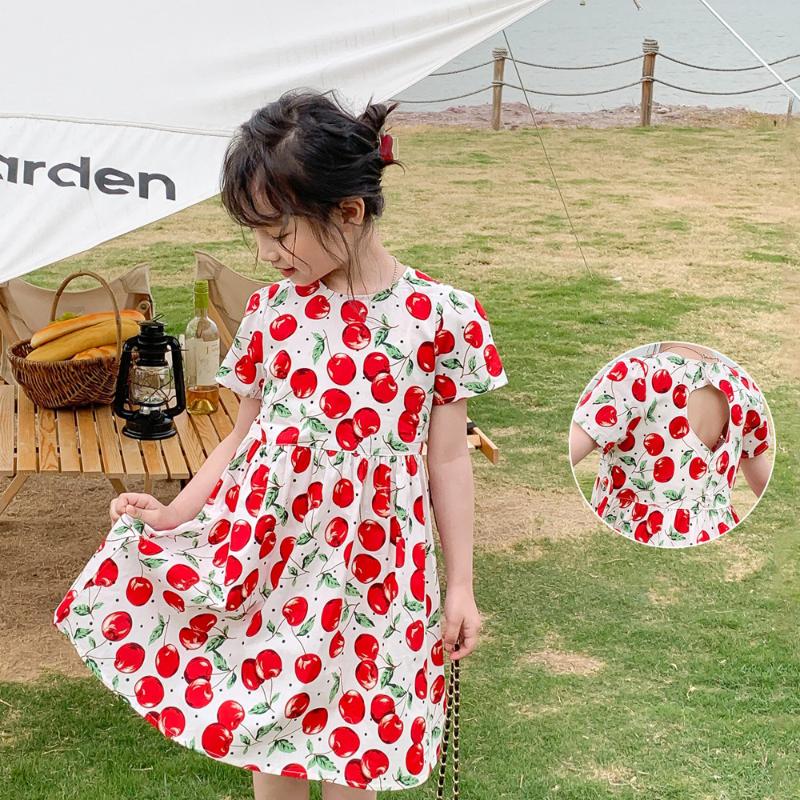 

Girl's Dresses 2-8T Toddler Kid Baby Girls Clothes Summer Short Sleeve Print Dress Elegant Open Back Cute Party Infant OutfitGirl's