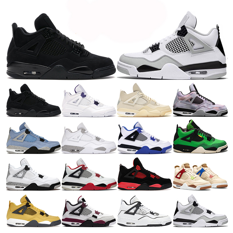 

men basketball shoes 4s black cat White Oreo Fire Red mens trainers outdoor sports sneakers White cement size us 5.5-13, 31 military black