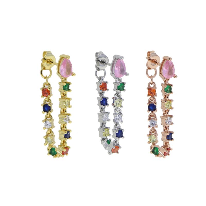 

Dangle & Chandelier Arrive Gold Plated Tassel Chain Colorful Rainbow Cz Earring Prong Setting Romantic Fashion Women Wedding JewelryDangle