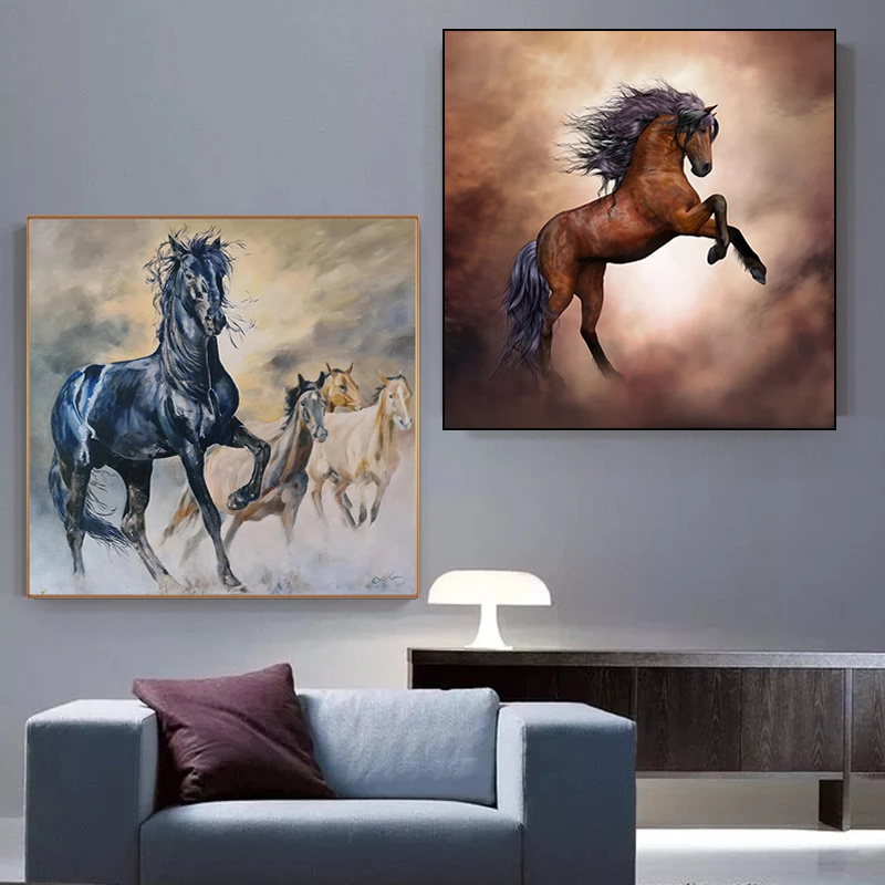 

Abstract Black Horses Group Steed Animal Canvas Painting Poster Print Wall Art Picture for Living Room Office Home Decor Cuadros