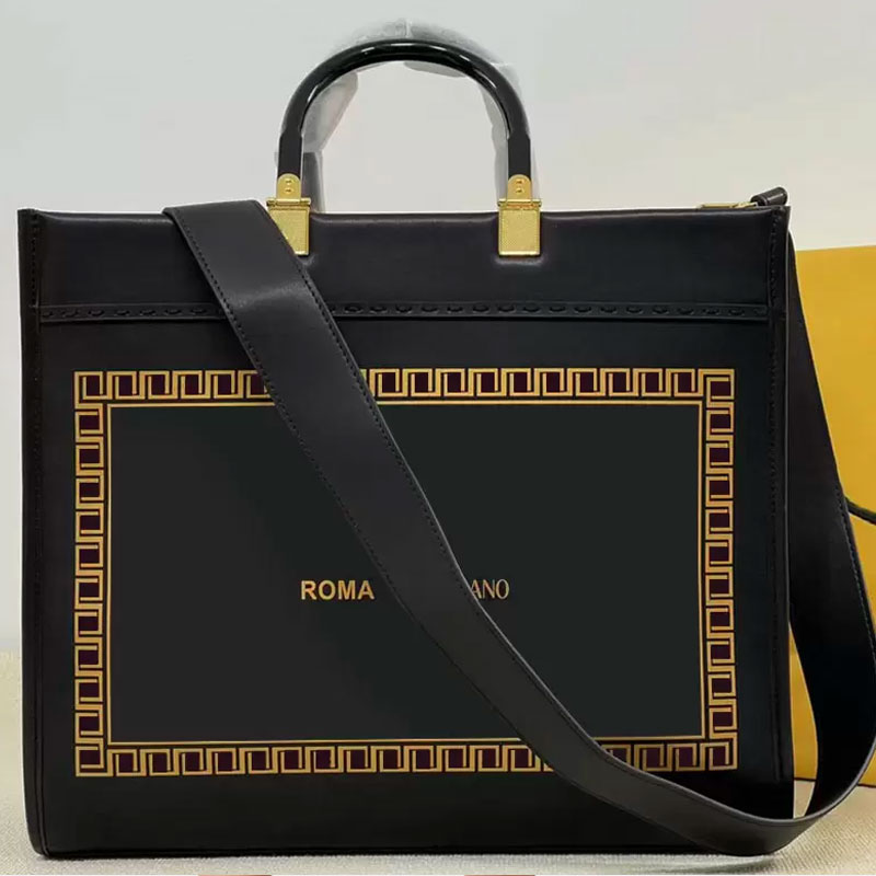 

Tot Bag Women Handbag Travelling Bags Sunshine Cowhide Letter Printing Hardware Accessories Resin Black Handle Top Quality Co Branded Style Removable Strap