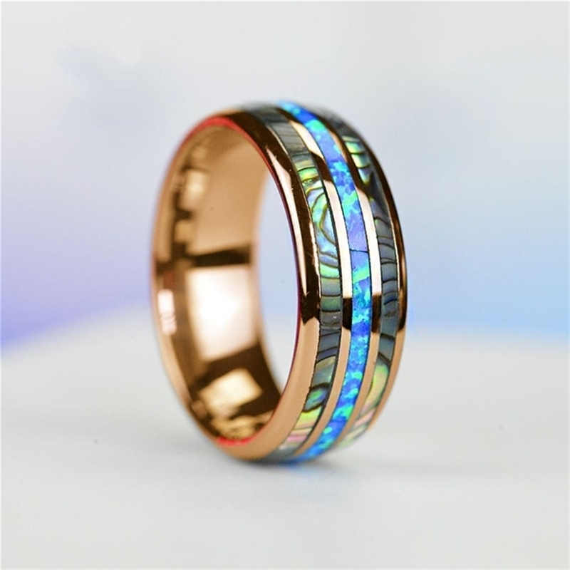 

8mm Rose Gold Color Tungsten Carbide Ring Stainless Steel Abalone Shell Simple Charms Rings Wedding Engagement Bands Jewelry 220615