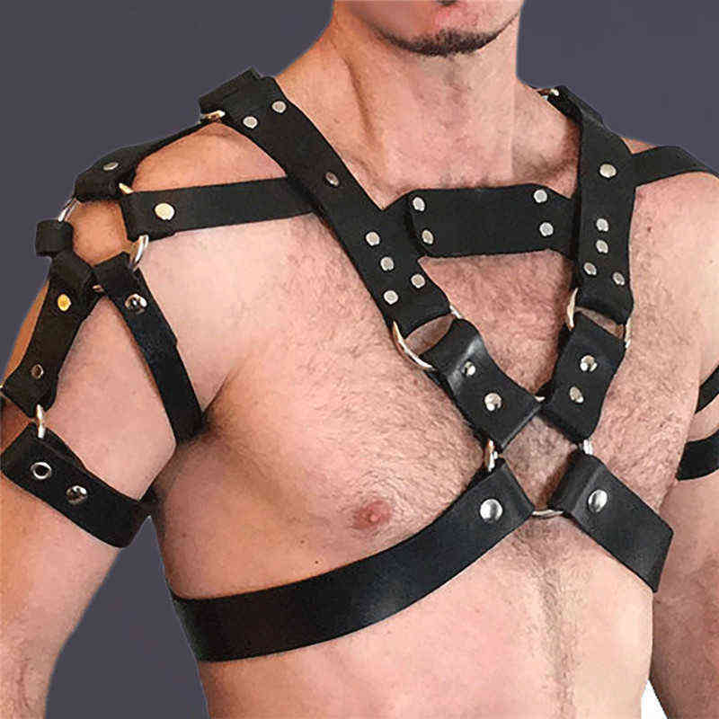 Nxy Bondage Bdsm Sex Men Fashion Pu Leather Harness Body Belt Adjustable Chest Suspender Male Exotic Gothic Punk Halloween Costumes 220419