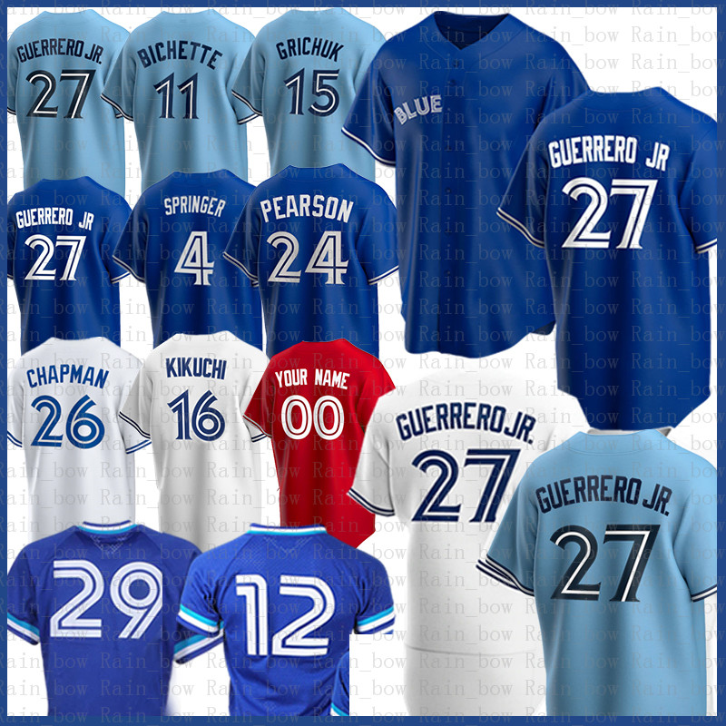Blue Jays Baseball Jersey Vladimir Guerrero Jr. George Springer Bo Bichette Yusei Kikuchi Cavan Biggio Randal Grichuk Carter Hyun-Jin Ryu Matt Chapman Toronto Alomar 