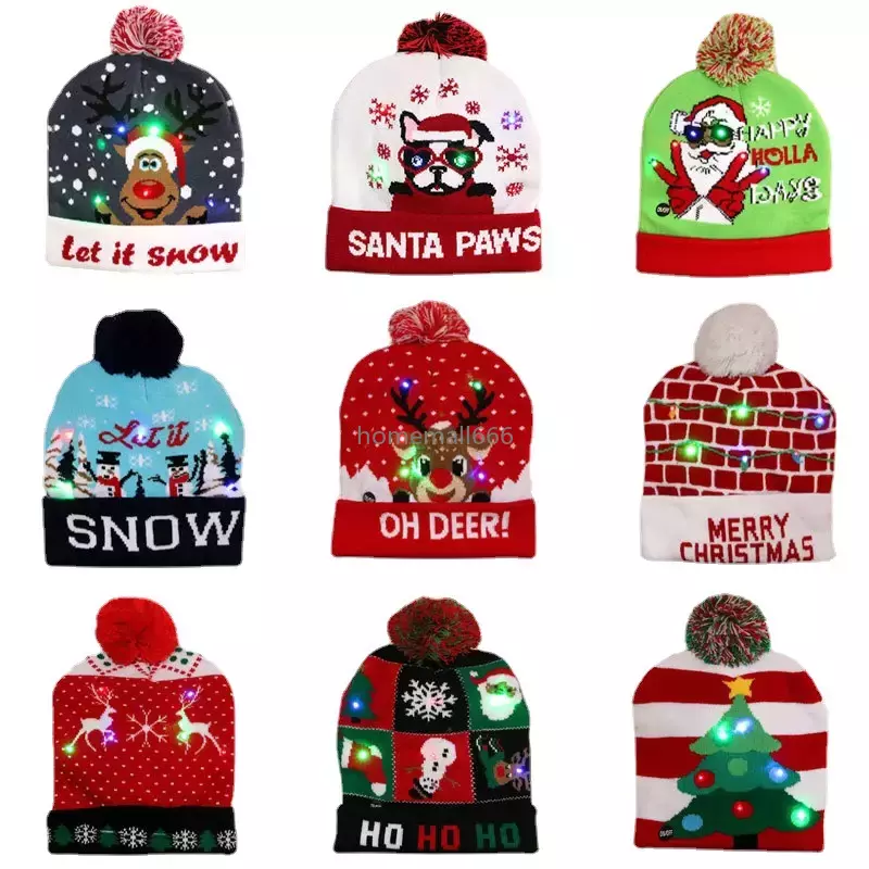 

LED funny Christmas Hat Novelty Light-up Colorful Stylish Beanie Cap Knitted Xmas Party FY4946 AA