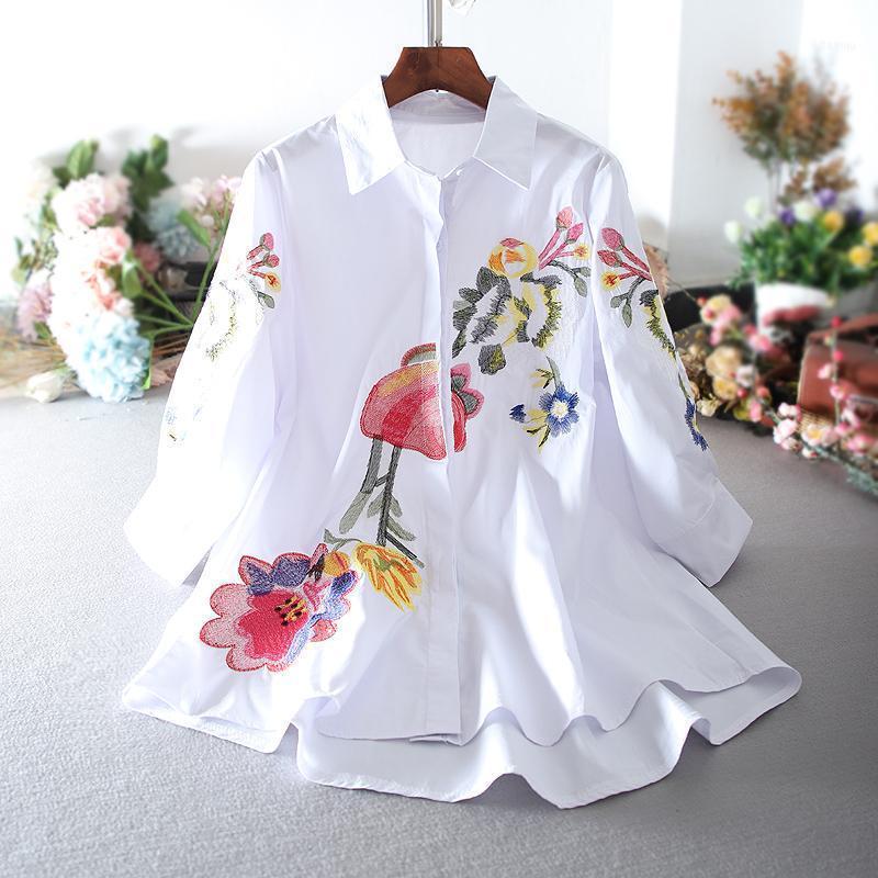 

Women's Blouses & Shirts SuperAen 2022 Spring And Autumn Korean Style Women Cotton Casual Wild Pluz Size Embroidery Three Quarter Sleeve, White