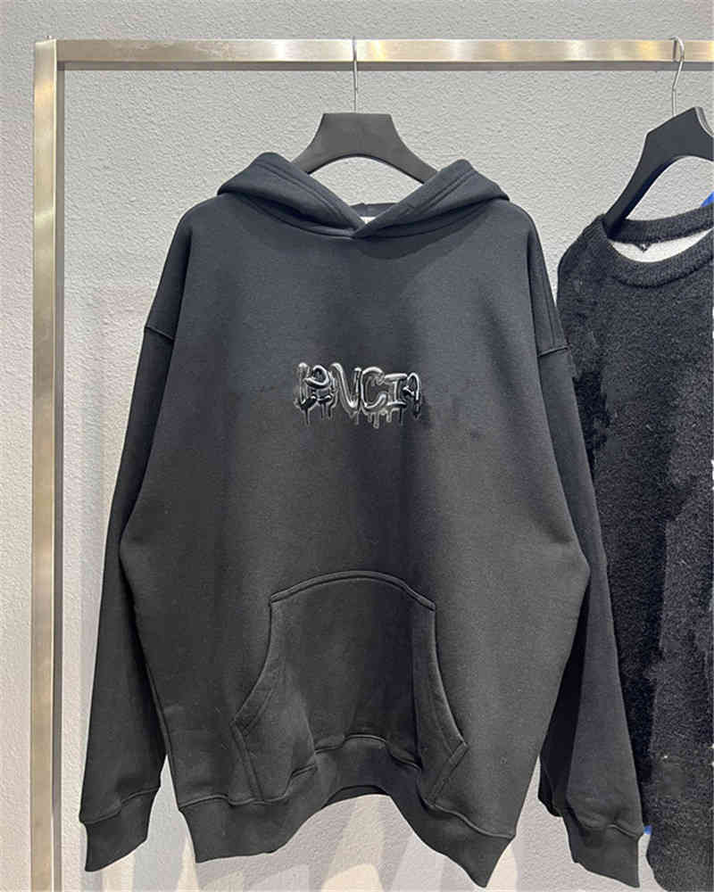 

Hip Hop Designer Balciga Hoodies High Version 21fw Autumn and Winter New Genuine Graffiti English Alphabet Printing Couple Paris Fleece Hoodie, Black