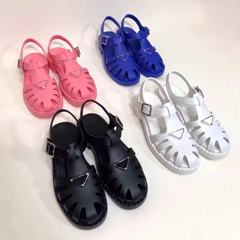 

Women Loafers Luxury Platform Sandals Summer Ladies Slides Designer Rubber Beach footwear Fashion Triangle Round Toe Sandal size 35-41 with box