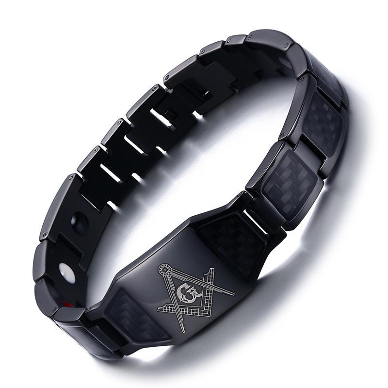 

Bangle Megin D Stainless Steel Titanium Freemasonry Geometry Symbol Carbon Fibre Energy Bracelets For Men Women Gift Jewelry