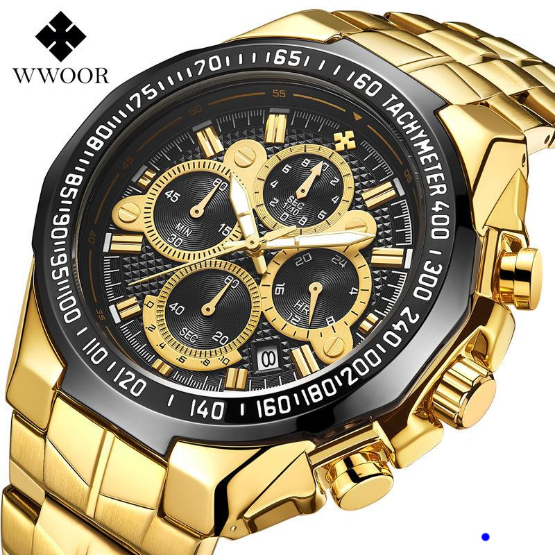 

2022 WWOOR Watch Seven Needle Man Motion Section Steel Bring Quartz Waterproof WristWatch Chronograph Wholesales Watches montre de luxe gifts w1, Color 1