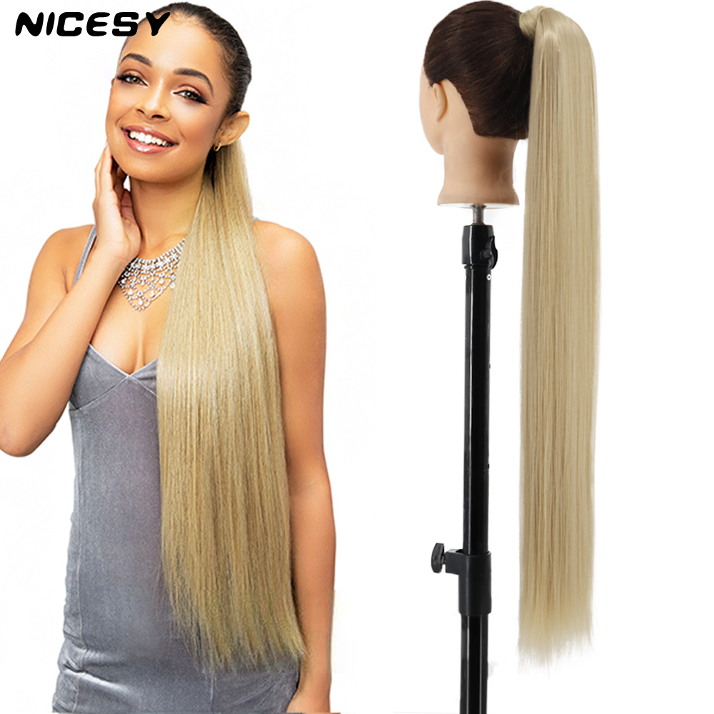 Costume Accessories 34&quot Synthetic Straight Long Ponytail Extensions Chip-in Hair Female Wrap Around Pony Hairpiece140G Fiber Heat-Resis-image-773033406
