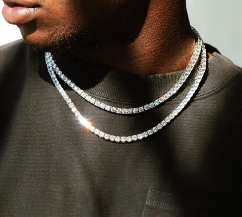 

3mm 4mm 5mm Hip Hop Tennis Chains Jewelry Mens Diamond Necklaces Spring Buckle 18k Real Gold Bling Graduated