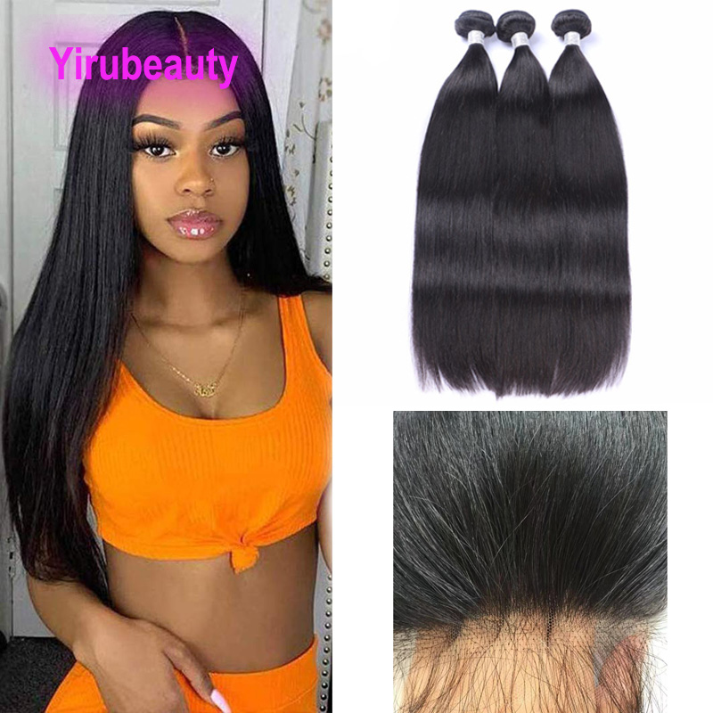 

Indian HD 5*5 Lace Closure With Bundles Wefts Silky Straight 4 PCS 100% Human Hair With Closures Free Part Natural Color Yirubeauty