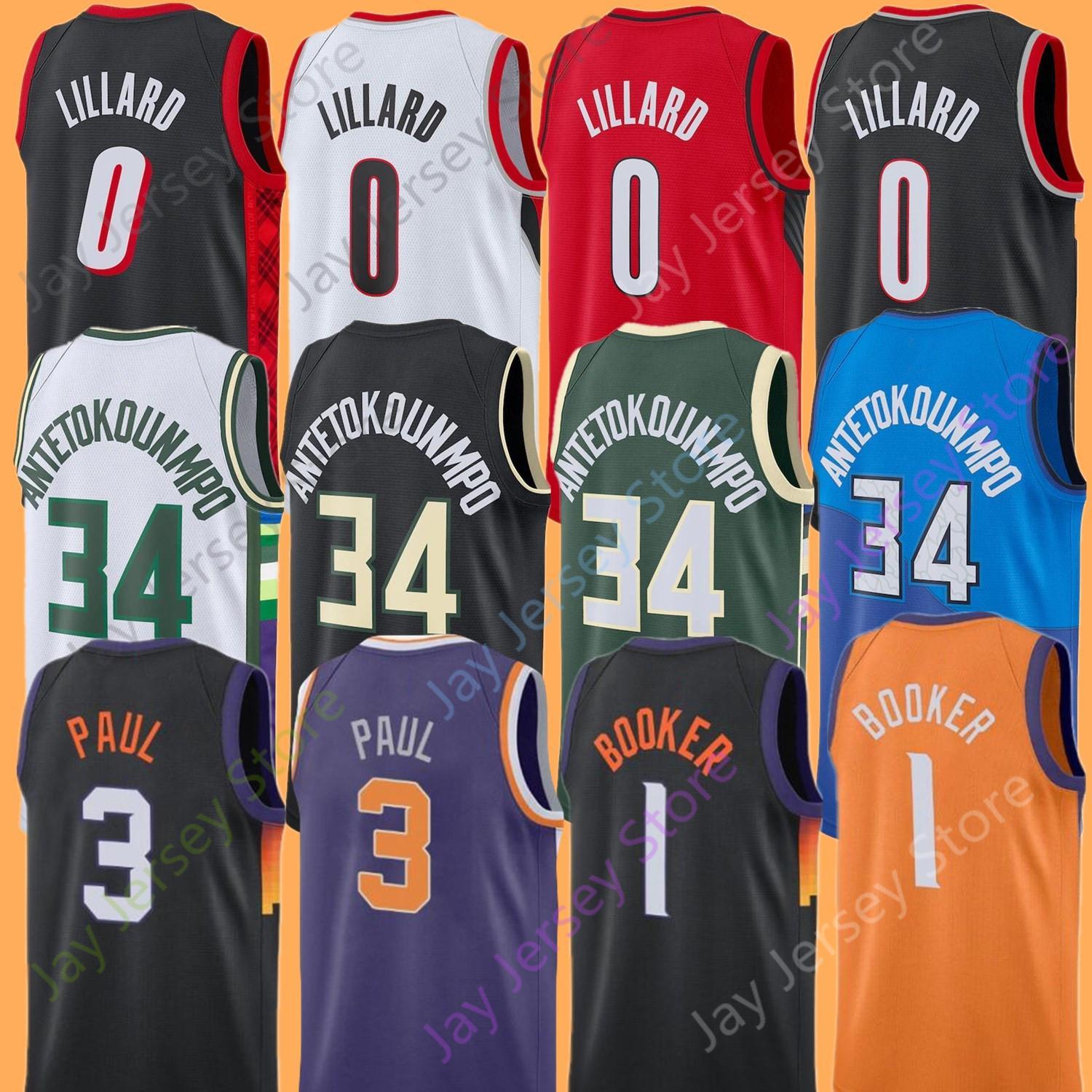 

Devin Booker Jersey Basketball 2022 City Chris Paul Giannis Antetokounmpo Damian Lillard Home Away Black Purple White Black, As pic