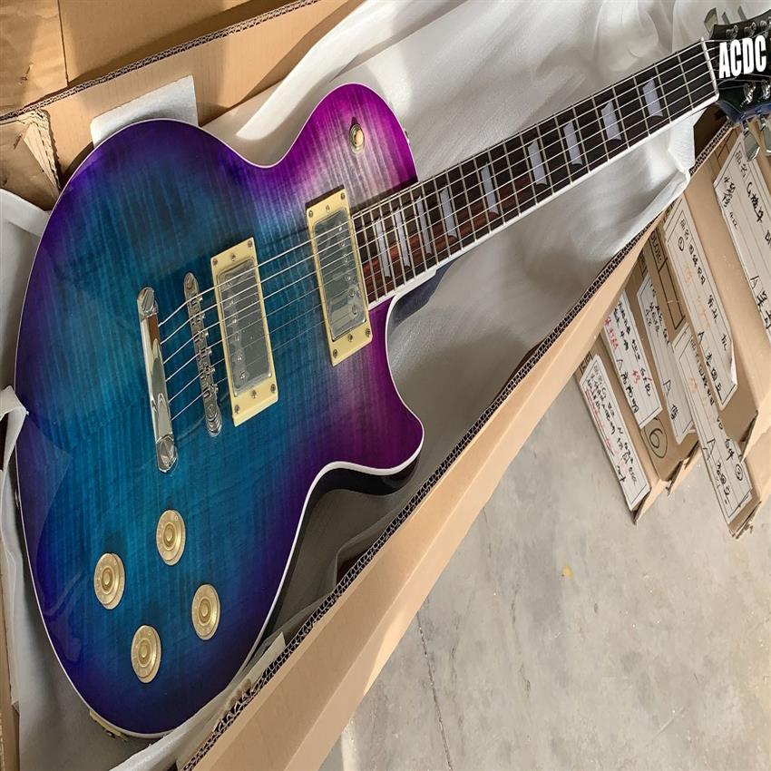 

Custom Shop 1959 Purple Blue Burst Flame Maple Top Electric Guitar Grover Tuners Chrome Hardware Chibson OEM Guitars301o