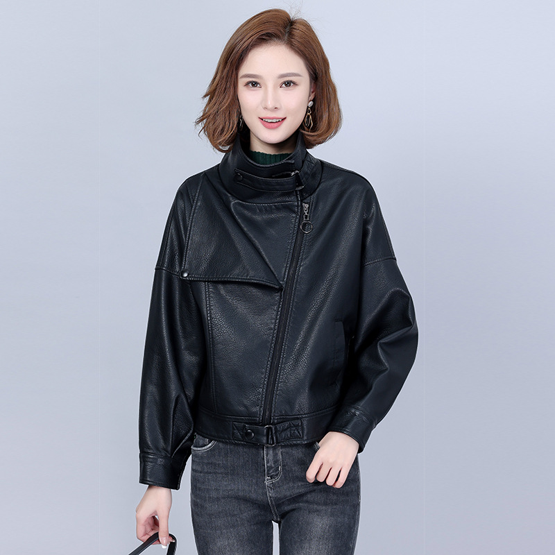 

Women Coat Spring 2022 New Fashion Leather Jacket Locomotive Model European Classic Outerwear Turn-down Collar Moto Clothing, Black
