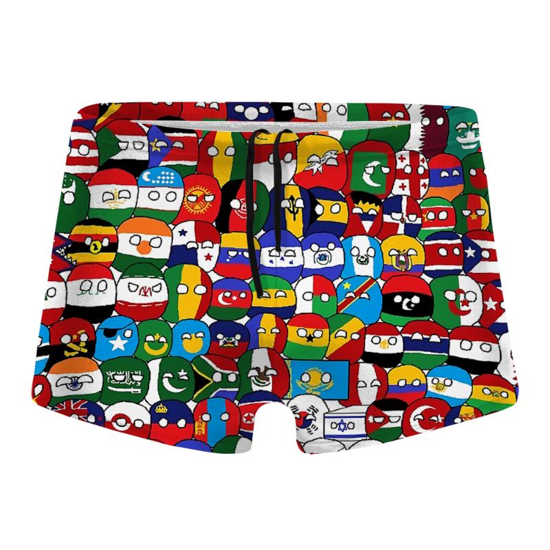

Men's Shorts Around The World National Flag Patterns Boxer Summer Men Swimming Trunks Boy Swimsuit Spring Surfing Swimwear, White;black