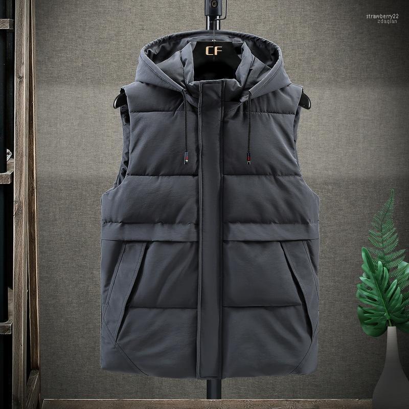

Men's Vests Mens Jacket Sleeveless Vest Winter Fashion Casual Coats Male Cotton-Padded Outwear Thicken Waistcoats Windproof Stra22, Beige