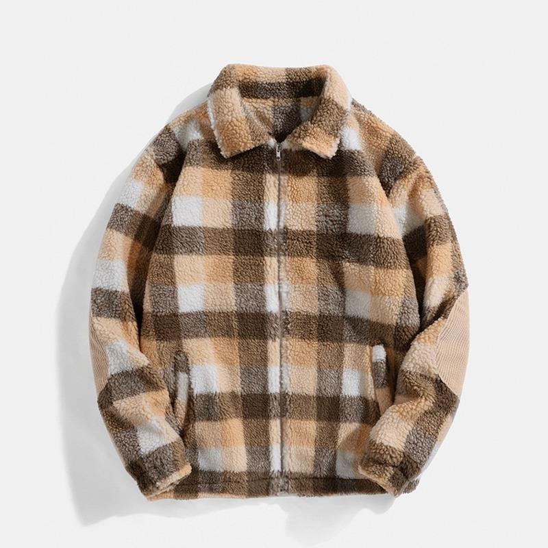 

Men' Jackets 2022 Autumn Winter Fashion Lapel Long-sleeved Plaid Clothing, Brown