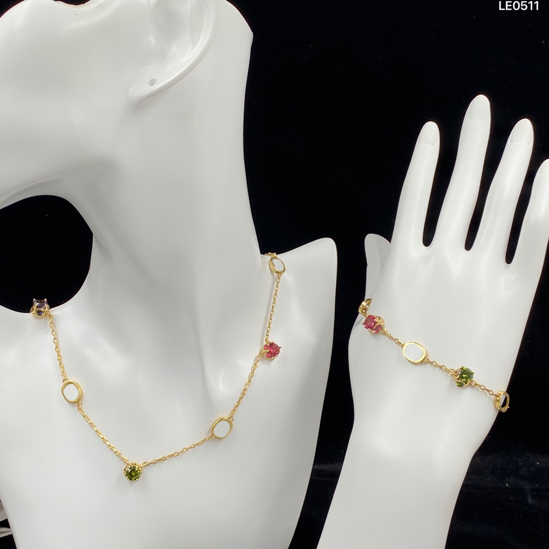 

Sparkle Colored Diamond Necklace Rhinestone Metal Chain Bracelet Double Letter Designer Necklaces Jewelry Sets, As pic