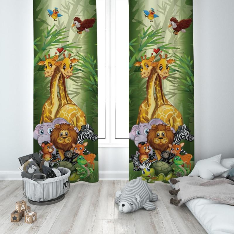 

Curtain & Drapes Cute Animal Friends On Safari Unisex Baby Kids Room Special Design Canopy Hook Button Blackout Jealous Window Bedroom, 65x135 cm ( 1 pcs)