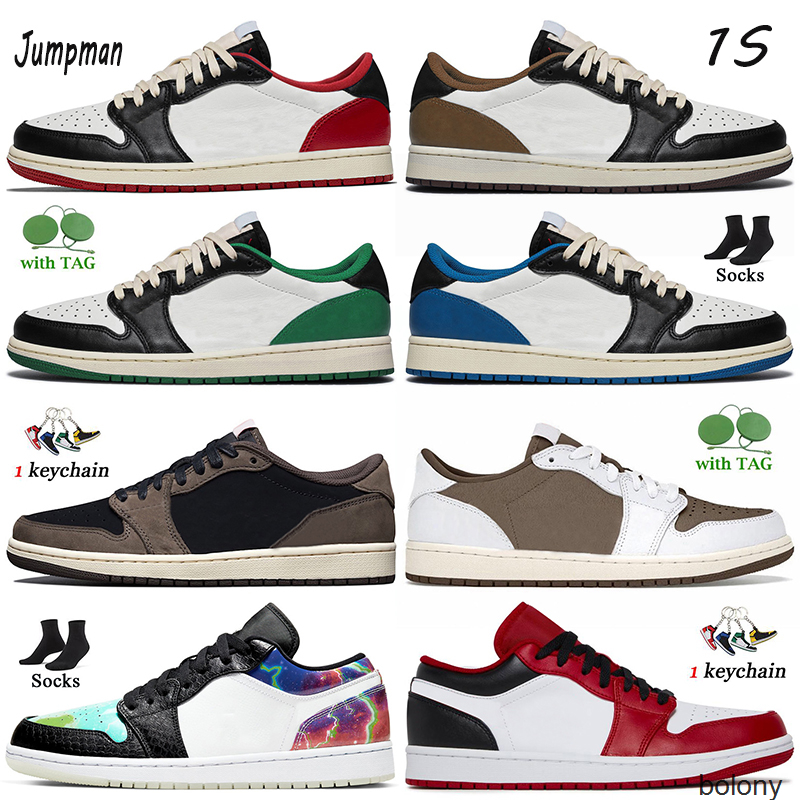 

Outdoor Sport Basketball Shoes Top Fashion Women Mens Jumpman 1 Low Cactus Jack Dark Mocha Green Fragment 1s Black University Blue Diamond, A66 black university blue 36-46