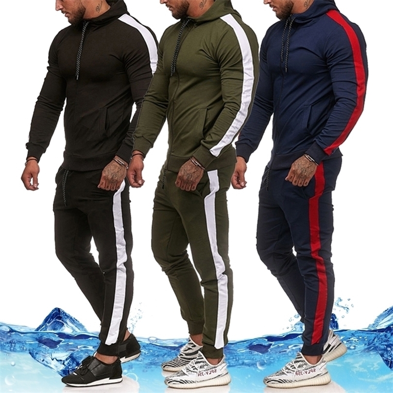 

Spring Autumn Tracksuit Men Set Brand Striped SweatshirtSweatpants Male Sport Sets Striped Colorblock Joggers Outfits 201128, Kcd641 red