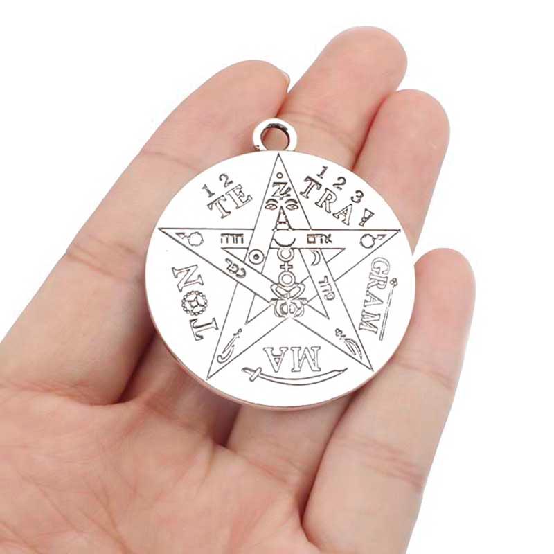 

Pendant Necklaces 2pcs Silver Color Large Tetragrammaton Pentagram Pentacle Wicca Pagan Charms For Necklace Talisman Jewelry 40x45mmPendant