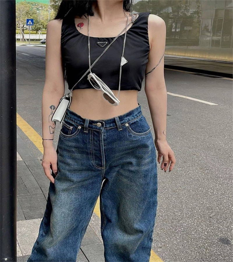 

Nylon Women' Tanks Fold With Triangle Badge Small Vest Lady Fahion Sleeveless Crop Top In BlackGirls vest, Additional postage