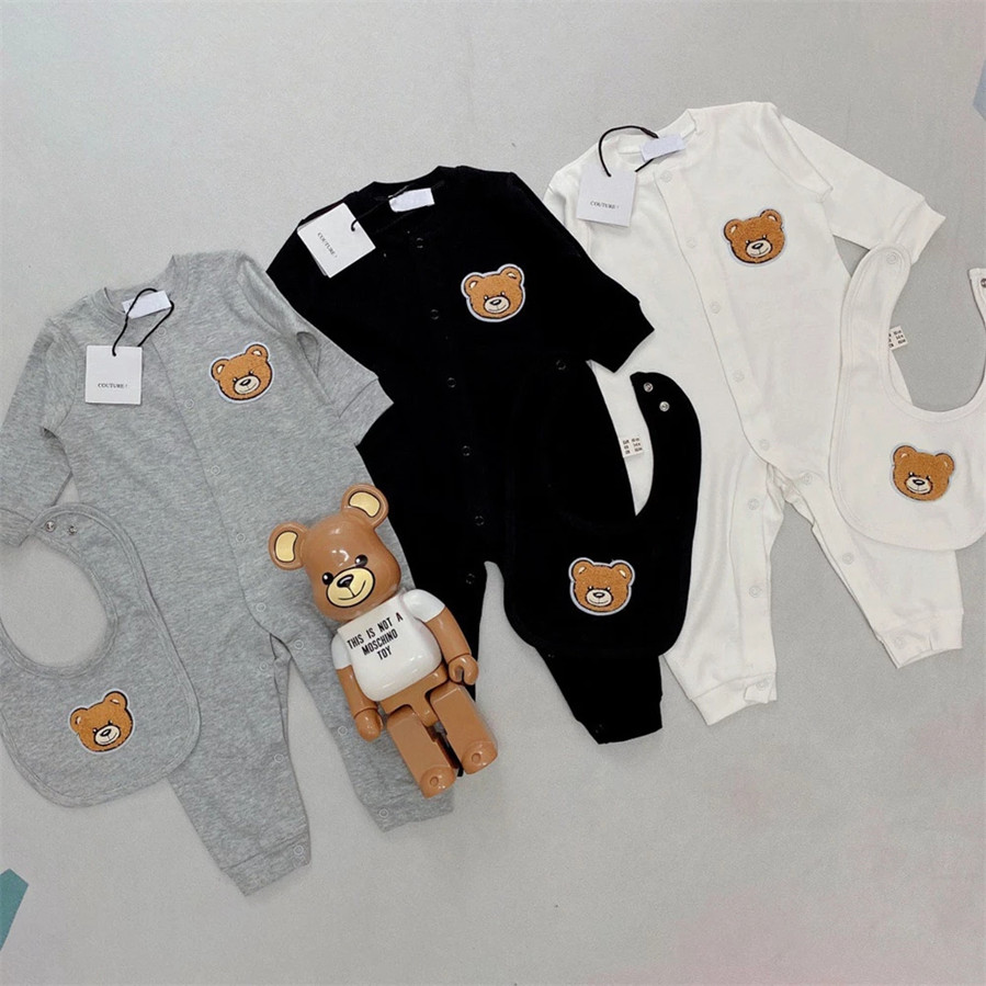 

Baby Clothes Romper Newborn Boys Girls Clothing Brand Tag Long Sleeves Infant Jumpsuit Bib Hat 3pcs Set, Gray