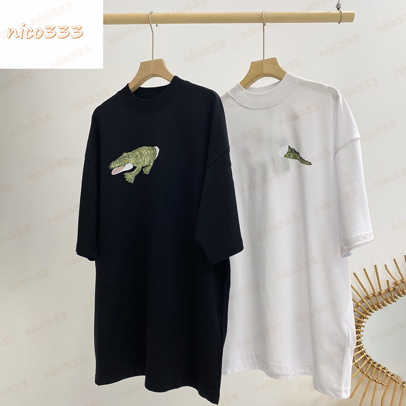 

22ss Newest tee broken head crocodile shark flame pentagram butterfly print cotton loose and versatile fashion short sleeve, 04.white