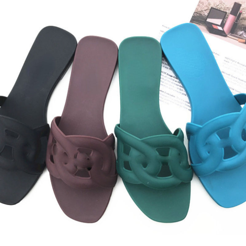 

Women Sandals PVC Flat Sole Solid Color One Line Sandals Simple Trend Comfortable Non Slip Classic Beach Jelly Shoes HM516, Clear