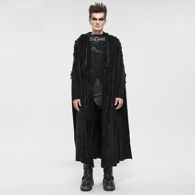 

Men's Trench Coats Goth Black Cape Man Autumn/Winter Long Fleece Heavy Hooded Fur CollarMen's