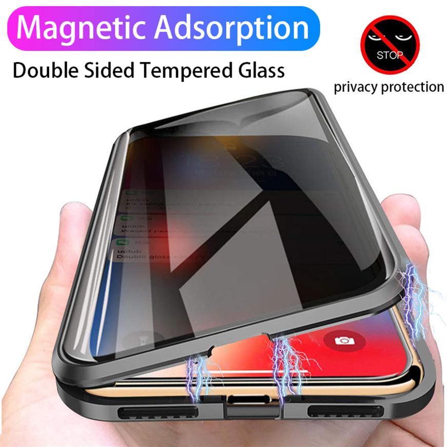 

Magnetic Privacy Glass Case for Samsung Galaxy S8 S9 S10 Plus S20 Ultra Anti-Spy 360 Protective Magnet Case for iphone 12 promax262U, Black