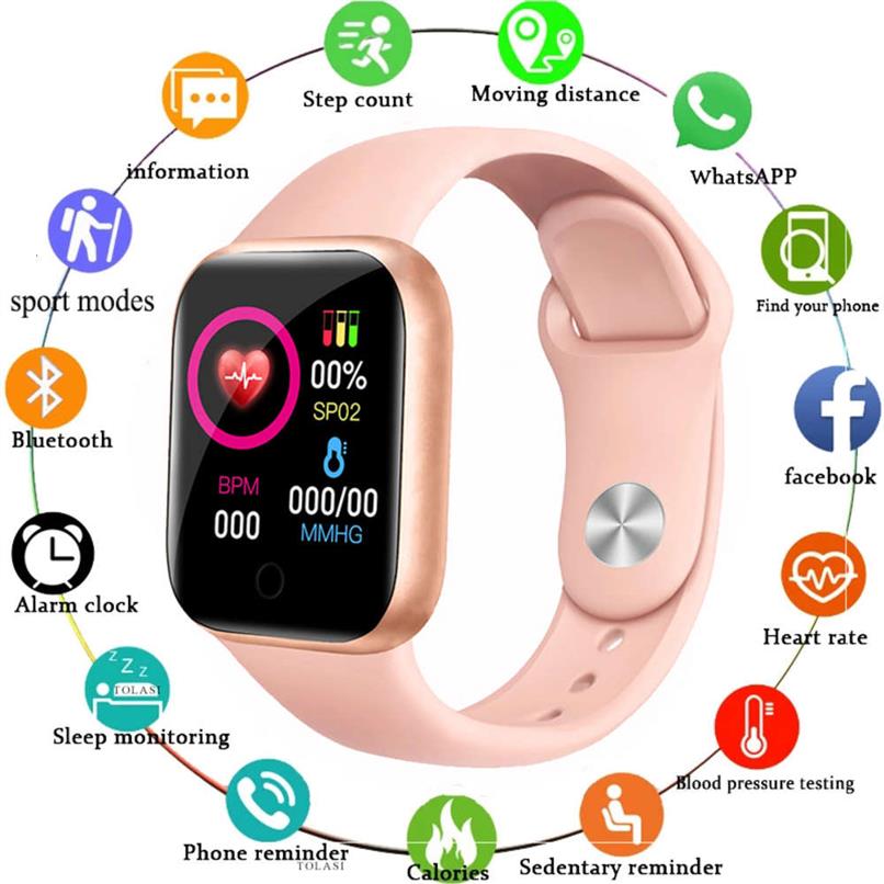 

2021 Smart Watch Men Women Smartwatch Heart Rate Step Calorie Fitns Tracking Sports Bracelet For Apple Android Smart Watch293l, Pink