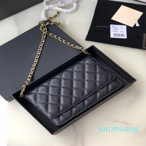 

2022 Luxury Shoulder Bags Handbag Woc Caviar Women Designer High Quality Real Leather Simple Small, Black bag#gold chain