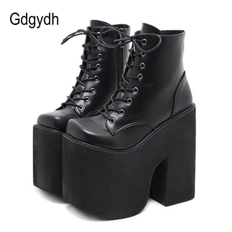 

Gdgydh Height 17cm Chunky Heel Motorcycle Boots Women Platform Ankle Boots Punk Cosplay Thick Sole Goth Girls Shoes Big Size 43 220813, Black shoes