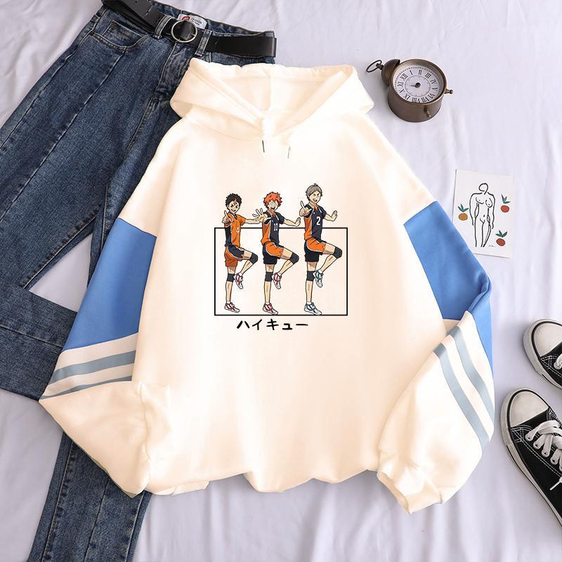 

Men's Hoodies & Sweatshirts Harajuku Japan Anime Haikyuu Patchwork Hoodie Cartoon Volleyball Junior Funny Graphics Women Korean Fashion Over, Blue