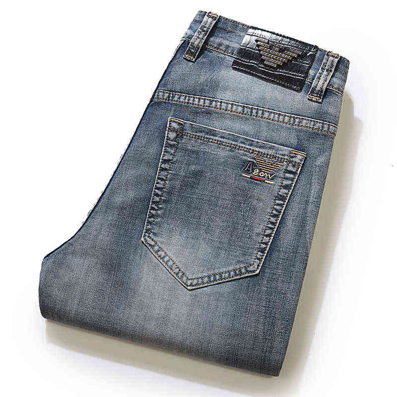 Marque Grand Printemps et Été Jeans Hommes Droite Élastique Jeunesse Taille Moyenne Lavé Busin Pantalon Décontracté Tendance