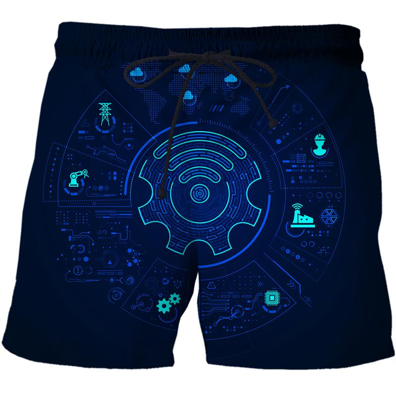 

Men's Shorts AI Technology Data Illustration Beach Board Funny 3D Printed Mens Casual Fashion Summer Cool, White;black